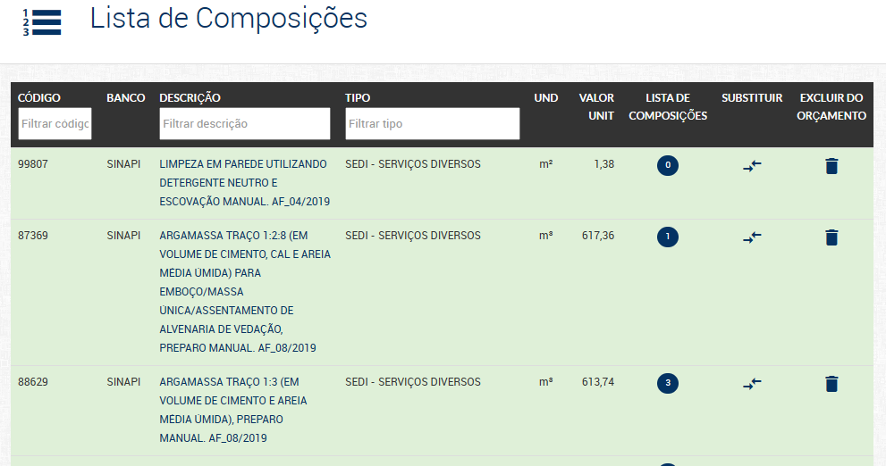 Filtragem de Composição